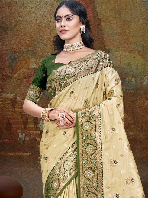 Deeva Sarees Beige Silk Saree